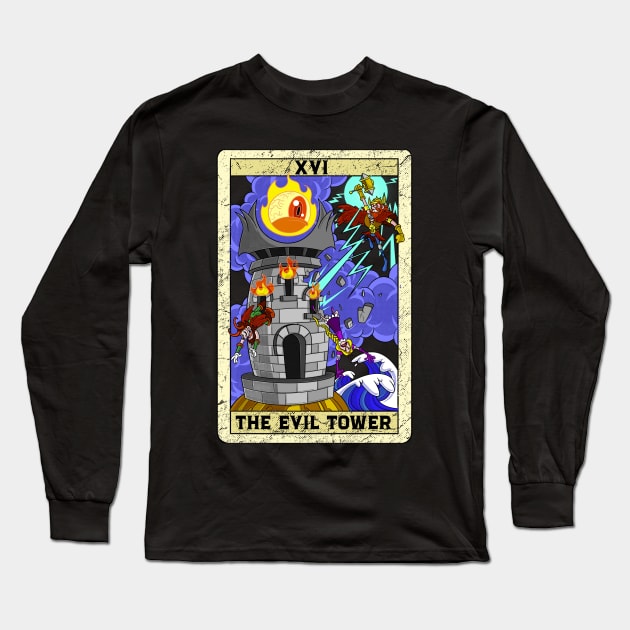 The Evil Tower and Thor old cartoon Style XVI Tarot Card Long Sleeve T-Shirt by Juandamurai